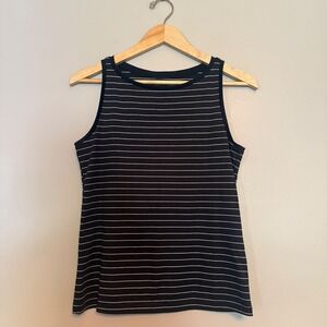 Banana Republic Luxe Touch Striped Tank Top Black White XS Cotton Sleeveless